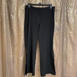 Retro Black Lace Up Side Tie Slit Pants, Small